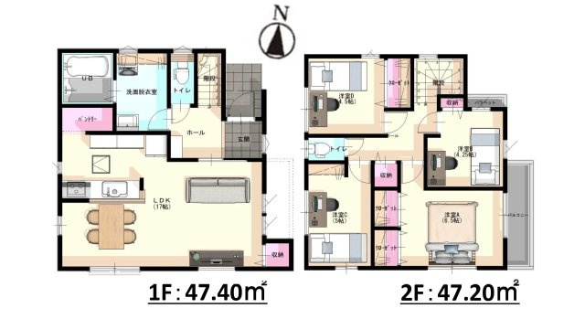 城南区神松寺1丁目第3-2棟（2号棟）の間取り|全居室収納付きで便利です。