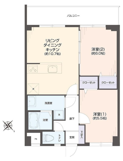 【間取り】 | エバーライフ博多駅南 | 南西向きの明るいお部屋です。全居室収納付きなので居住スペースをスッキリと使えます