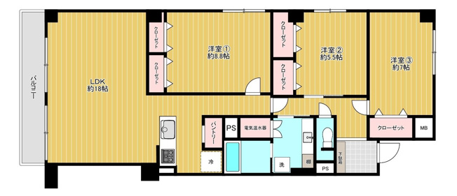 【間取り】 | コープ野村博多東 | 12月にリフォーム完成しました。角部屋で全ての居室に窓があり、室内は明るく風通しも良好です