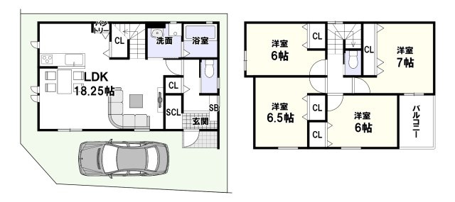 富田町5丁目Bプラン　建築条件付土地の参考プラン