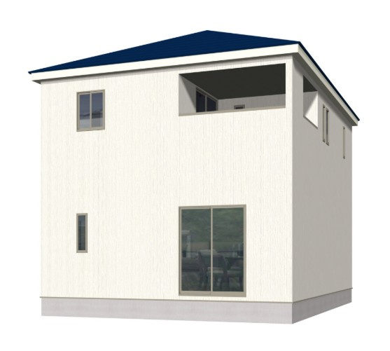 香美市土佐山田町東本町第1　2号棟新築戸建ての外観パース|インナーバルコニーで雨の日も安心です。