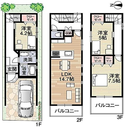 尼崎市大庄北　新築一戸建ての間取り