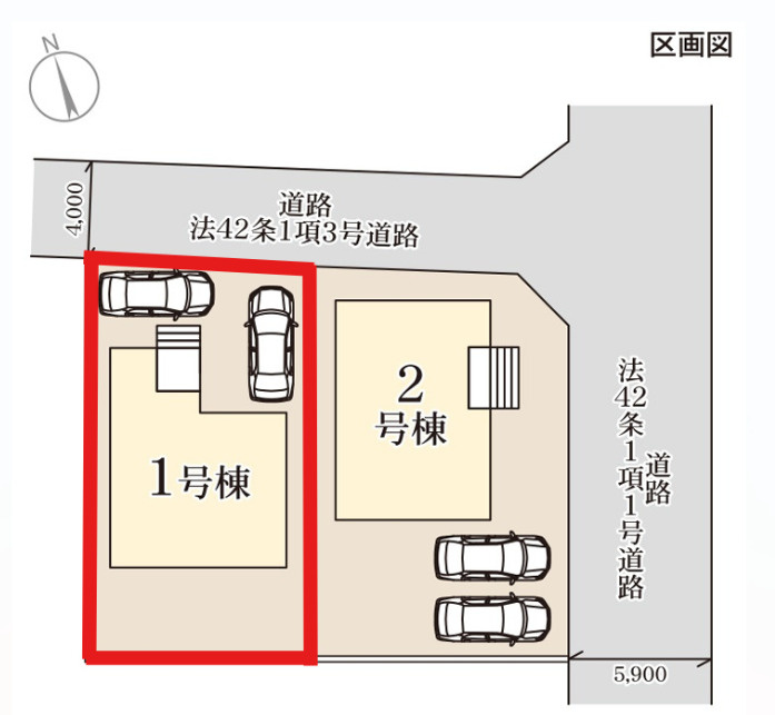 リーブルガーデン宇都宮岩曽町第3　1号棟の区画図|1号棟　土地面積：151.78㎡（45.91坪）
