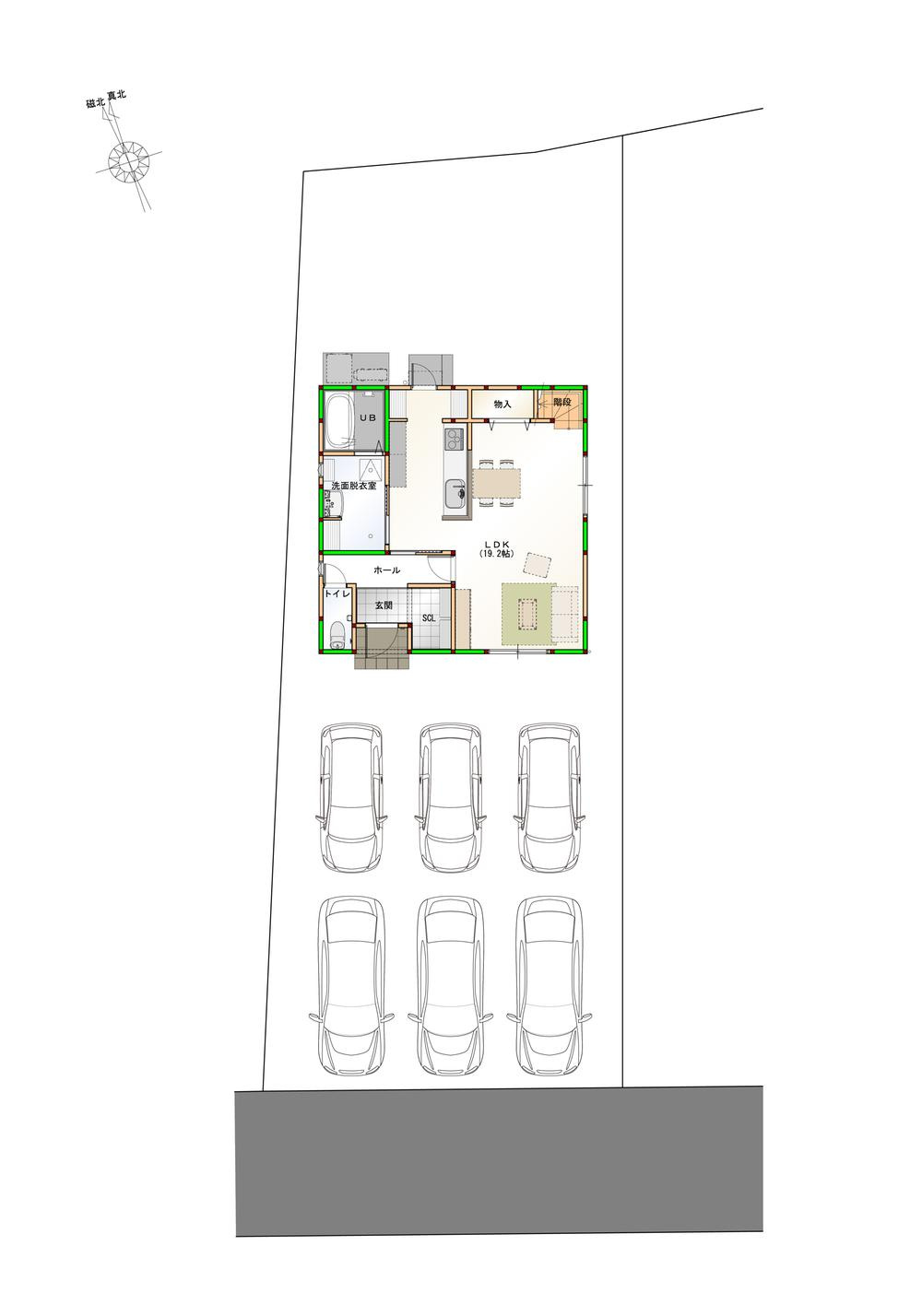 オール電化デザイナーズハウス高松市太田上町建売⑤の区画図|前面道路含む現地写真です
