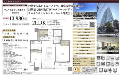 【その他】 | ウェリスシティ大森タワー　仲介手数料無料＋70万円現金プレゼント中