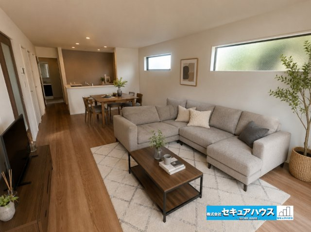 【本日ご案内可能】豊明市阿野町　全6棟の居間・リビング|【LDKに家具を配置したイメージ図】
◆広々としたリビングのため大きな家具を配置することが可能です♪
◆シンプルなデザインのため好きなテイストの空間をつくることができます。　　　　　　　　　　　　　　
