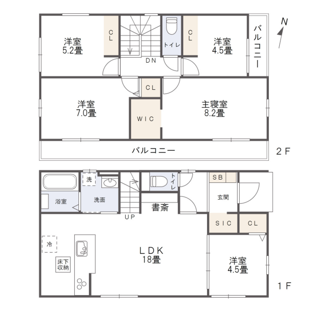 岡山市中区倉富　戸建ての間取り|5LDK、収納豊富なウォークインクローゼット、シューズクローゼット付の間取りです。