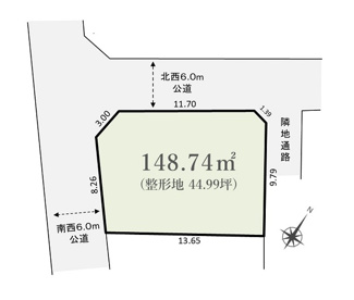 【土地図】 | 伊奈町中央１丁目　条件なし売地　角地45坪
