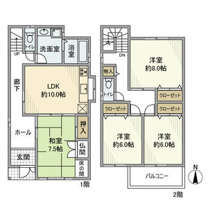 六ツ師女夫越戸建の間取り