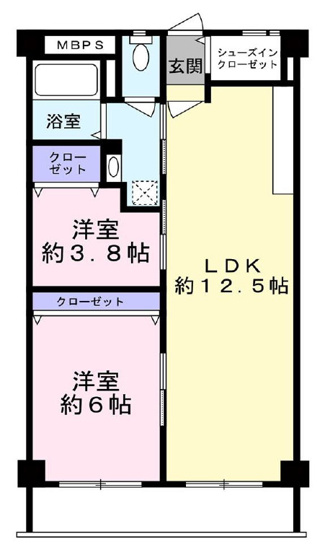 【間取り】 | 平野コーポ | 最上階！眺望良好☆【2LDK】室内水廻り設備一新！フルリノベーション済み物件☆バス追炊機能・浴室乾燥機・TVモニターホン完備です☆