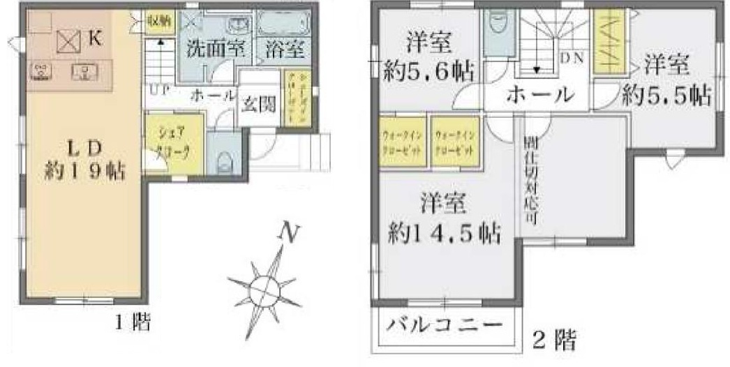 八潮市八條　新築戸建　全1棟の間取り|家族の変化に合わせて間取を変えられる可変タイプの間取です