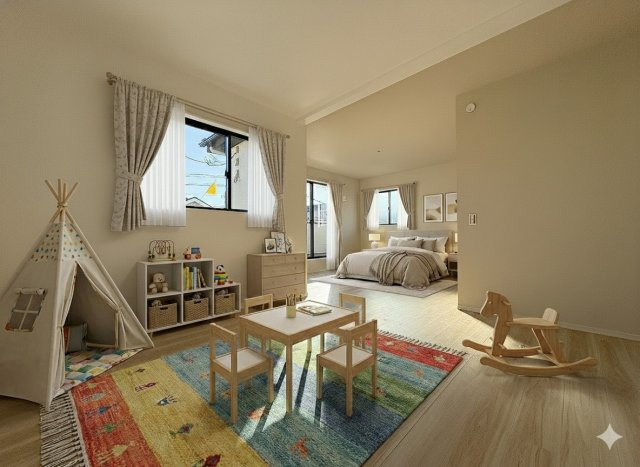 八潮市八條　新築戸建　全1棟の子供部屋|現況の物件写真にCGによる画像処理を行っています。家具、家電、小物、カーテン等はイメージはCGです。