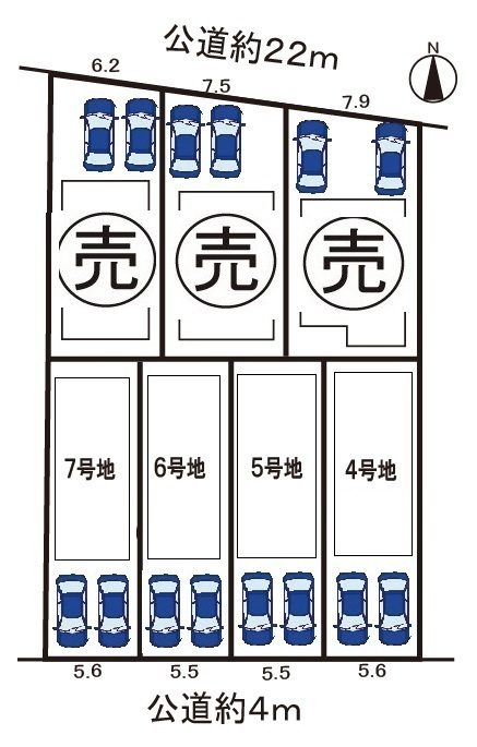 小牧市郷中２丁目　新築戸建　４号地の区画図|駐車場並列２台可