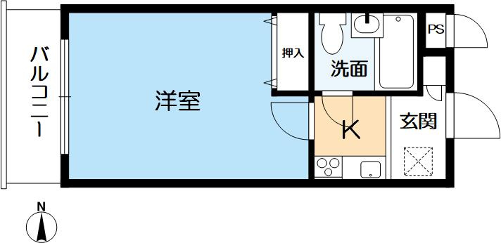 デトム・ワン東福寺の間取り|専有面積：17.46㎡の1Kです。