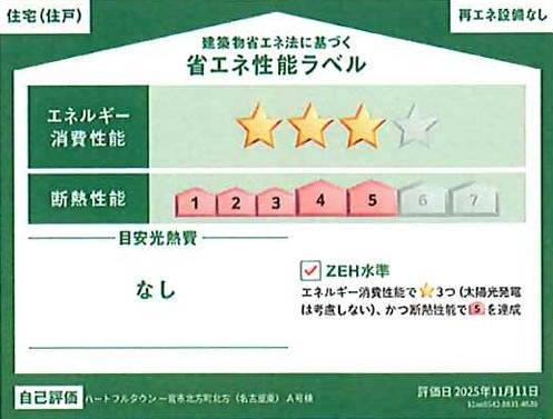 ハートフルタウン　一宮市北方町北方　全2区画分譲の省エネ性能ラベル|販売住戸が複数の場合、本ラベルは特定の住戸の性能を示し、全ての住戸の性能を示すものではありません