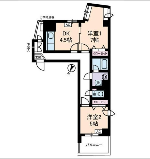 ソレイユ駒沢　眺望良好　角部屋　駒沢公園徒歩圏内の間取り