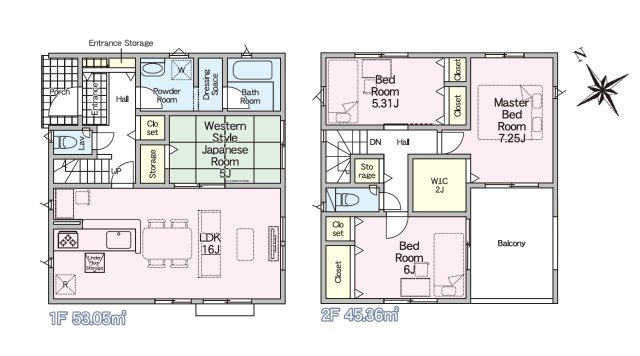 熊本市北区清水新地2丁目第6-2棟（1号棟）の間取り|全居室収納付きで便利です。