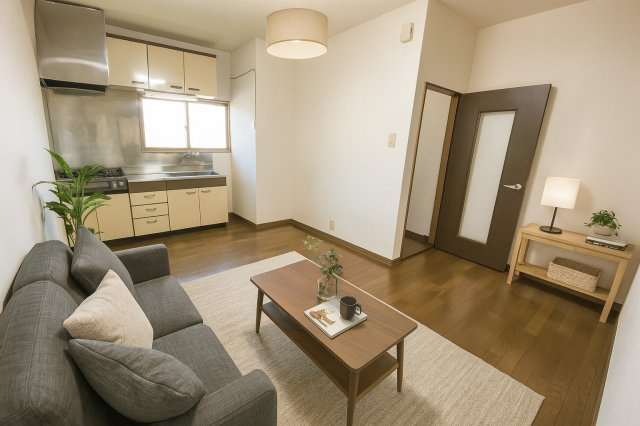 モンレーブまとばの居間・リビング|バーチャルステージングの写真となります。家具家電等は付帯しません。参考にご覧くださいませ。