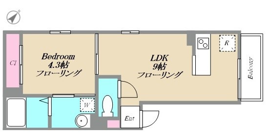 ベルリード西蒲田の間取り|間取り　カウンターキッチンの1LDK