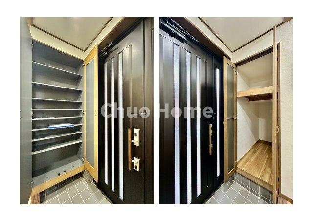 葛飾区南水元2丁目中古住宅の玄関|【玄関】玄関には大型のシューズクローゼットを設置しておりますのでいつでもスッキリりとした空間を保てます。玄関周りを清潔に使うのはとても大事なことですよね。
