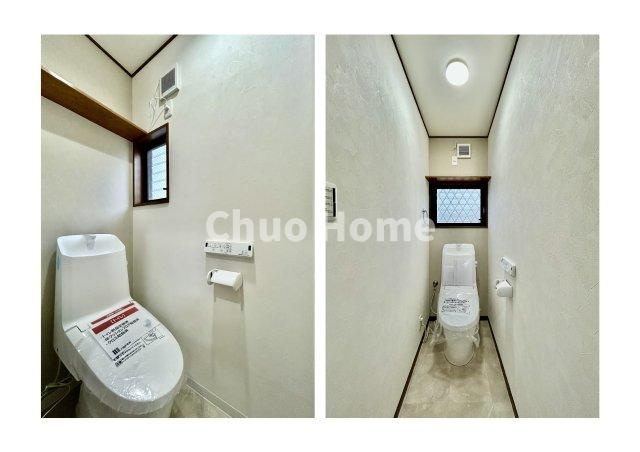 葛飾区南水元2丁目中古住宅のトイレ|【トイレ】 収納スペースをしっかりと確保した温水洗浄便座機能付きトイレ。温水洗浄便座は清潔にお使いいただくための大切なアイテムです。