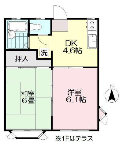 グリーンヒル城中の間取り|1Fはテラスです
