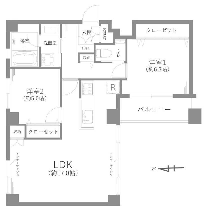 武蔵野ハイツの間取り|2LDK、価格6499万円、専有面積66.33m2、バルコニー面積4.74m2、新耐震基準