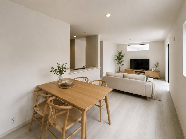 香芝市下田西３期の居間・リビング|LDK21帖（画像の家具はAIによって作成したものです）