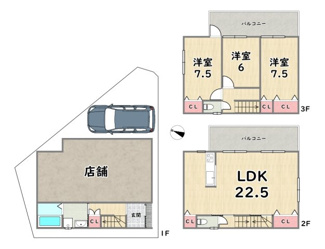 【参考プラン】 | 右京区太秦井戸ケ尻町　建築条件つき | 1F店舗プラン例：建物価格2840万円（税込）、建延136.08平米、別途費用（建築確認費・基本外構費等）150万円（税込）※店舗部分の扉は別途費用要