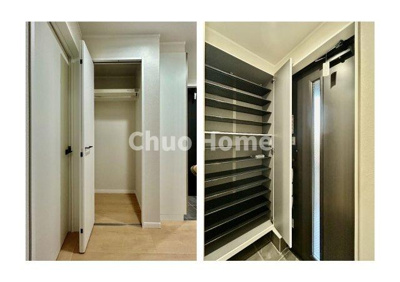 【玄関】 | 葛飾区水元1丁目新築分譲住宅 | 【玄関】玄関には大型のシューズクローゼットと玄関収納を設置しておりますのでいつでもスッキリりとした空間を保てます。玄関周りを清潔に使うのはとても大事なことですよね。