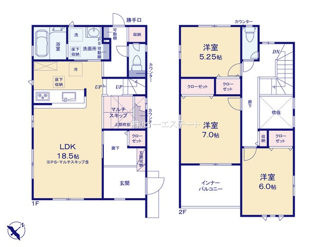 【間取り】 | 知多市南粕谷二丁目２号棟【仲介手数料0円】