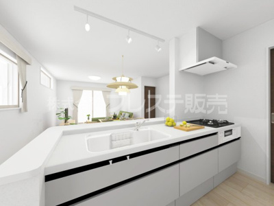 【キッチン】 | 奈良市菅原町の新築一戸建 全７区画 | １号地キッチン完成イメージ／人気の対面キッチン♪