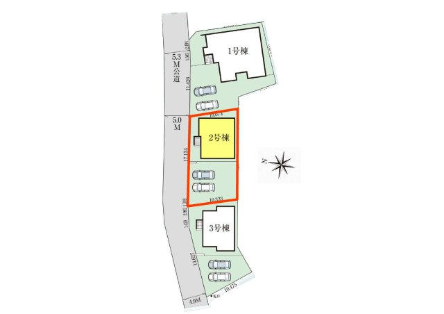 新築　高崎市上中居町3期　GRAFARE　2号棟の区画図|2号棟　区画図　西側接道幅員約4.9ｍ
