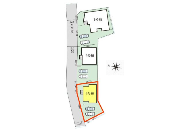 新築　高崎市上中居町3期　GRAFARE　3号棟の区画図|3号棟　区画図　西側接道幅員約4.9ｍ
