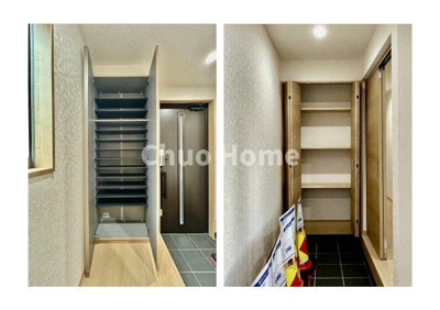 【玄関】 | 墨田区向島5丁目中古住宅 | 【玄関】玄関には大型のシューズクローゼットを設置しておりますのでいつでもスッキリりとした空間を保てます。玄関周りを清潔に使うのはとても大事なことですよね。