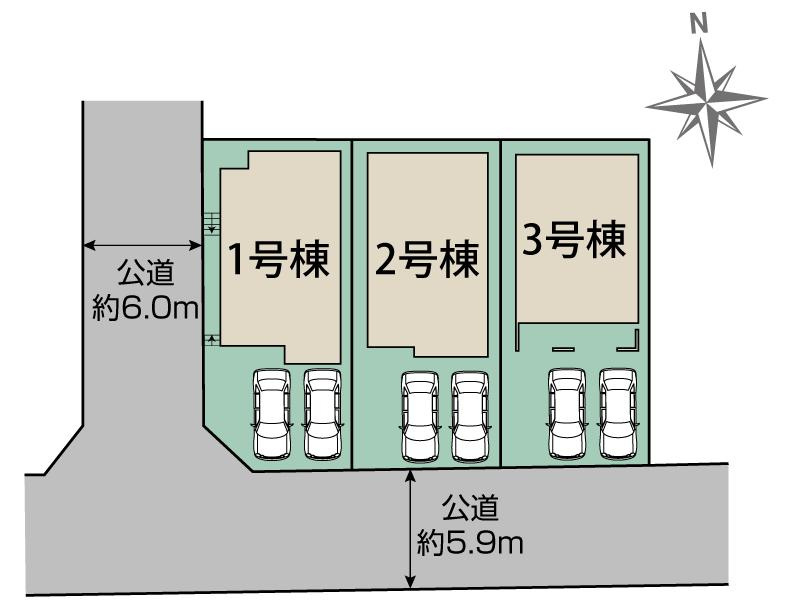 半田市花田町1丁目21番、22番『仲介手数料無料』新築戸建ての区画図