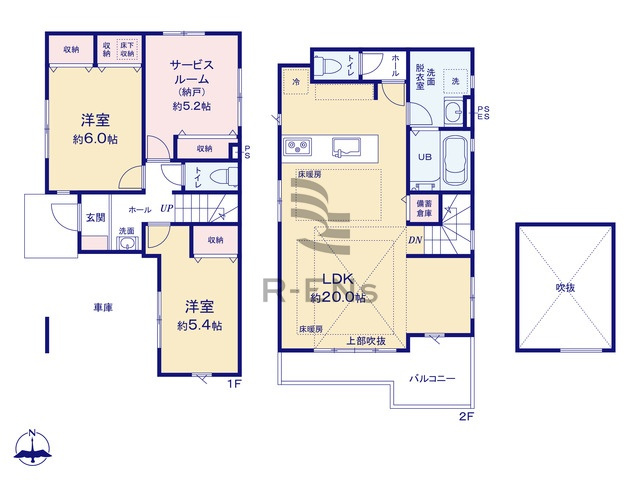 【間取り】 | 西東京市谷戸町３丁目　新築戸建て　２号棟 | 2SLDK・土地面積86.12ｍ2・建物面積95.11ｍ2