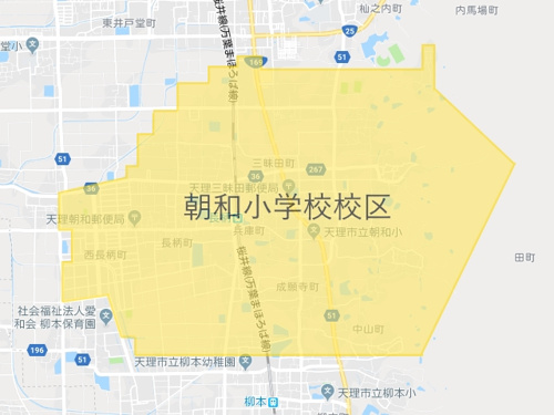 天理市立朝和小学校（てんりしりつあさわしょうがっこう）校区地図