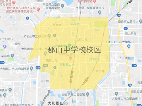 大和郡山市立郡山中学校（こおりやまちゅうがっこう）校区地図