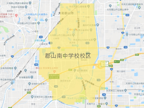 大和郡山市立郡山南中学校（こおりやまみなみちゅうがっこう）地図