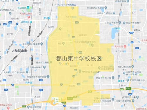 大和郡山市立郡山東中学校（こおりやまひがしちゅうがっこう）地図