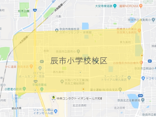 奈良市立辰市小学校（たついちしょうがっこう）校区地図