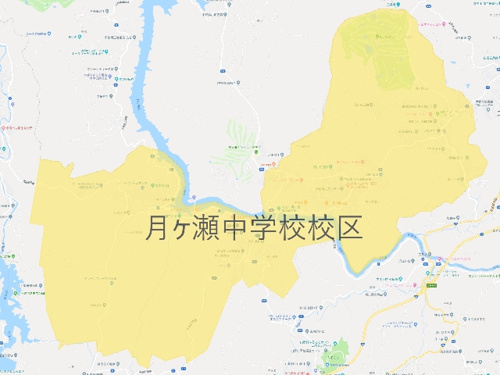 月ヶ瀬中学校（つきがせちゅうがっこう）校区地図
