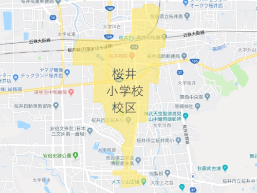 桜井市立桜井小学校（さくらいしょうがっこう）校区地図