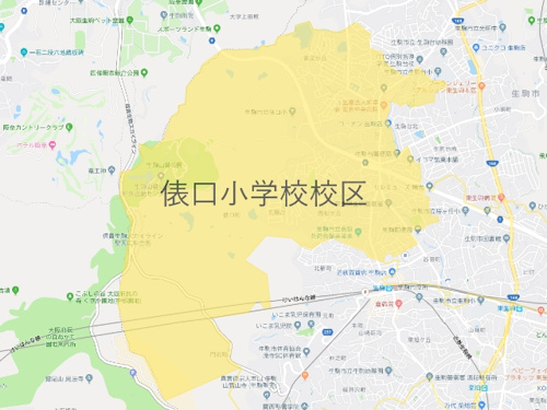 生駒市立俵口小学校（いこましりつたわらぐちしょうがっこう）校区地図