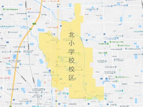 田原本町立北小学校（たわらもとちょうりつきたしょうがっこう）校区地図