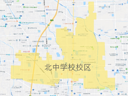 田原本町立北中学校（たわらもとちょうりつきたちゅうがっこう）校区地図