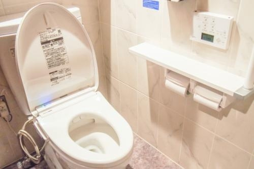 フタが開いているウォシュレット付きのトイレの写真