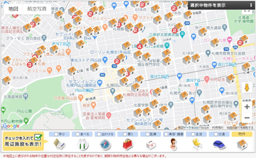 地図から物件検索ができます 札幌市中央区エリアを中心に賃貸物件を探すなら仲介手数料無料のhouse Plusへ