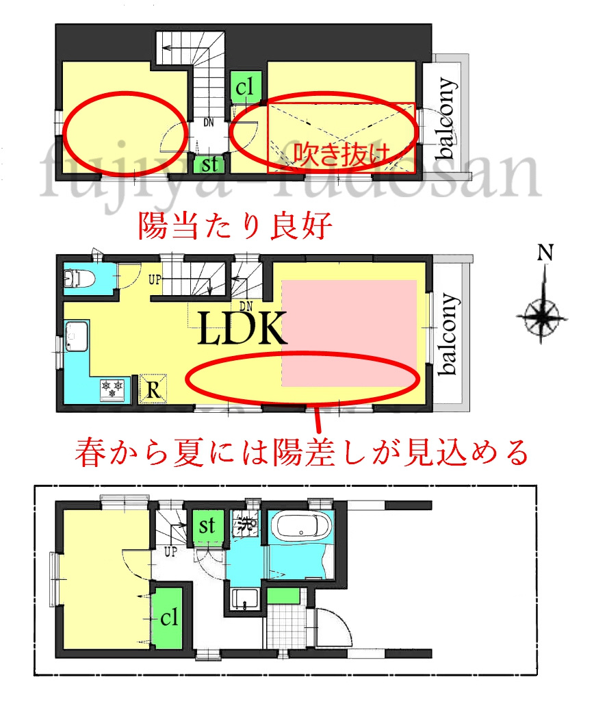 東側・西側道路面の間取り